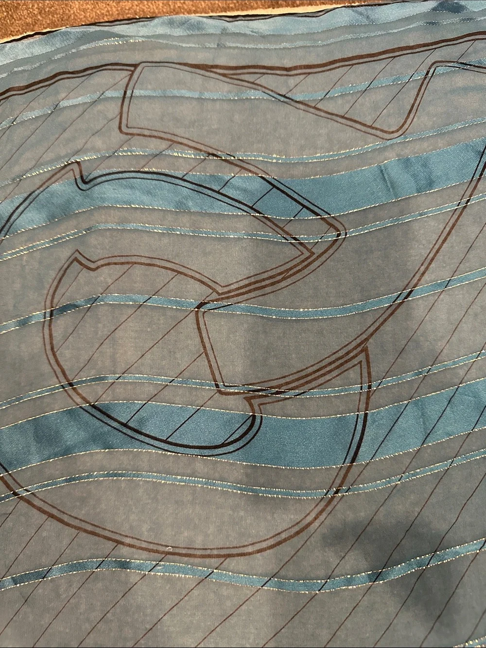 Silk-Blend Striped Scarf in Teal and Gray